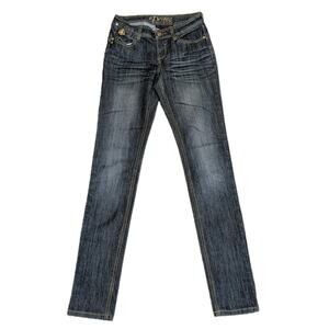 Dereon Size 3/4 Skinny Bling Flap Golf Jeans Dark Wash Distressed